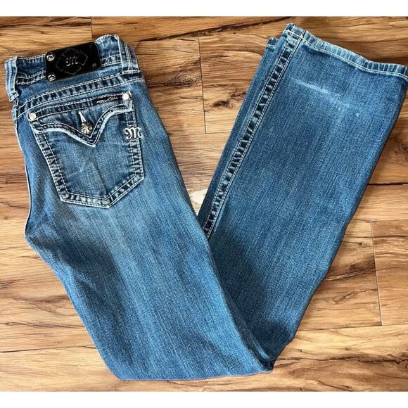 Vintage Low Rise Boot Cut Miss Me Jeans Size 31 #JP4009-2 Embellished Pockets - Picture 11 of 12